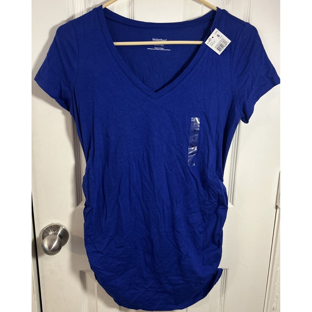 Motherhood Maternity Blue Tshirt Knit Top Ruched Sides S NWT!